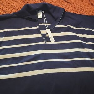 Chico's Navy and Cream Striped Sweatshirt
